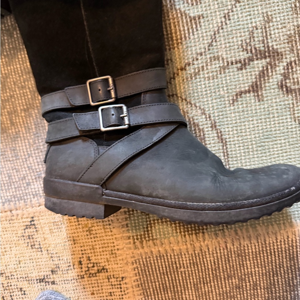 Black Buckle Strap Mid-Calf Boot Ugg